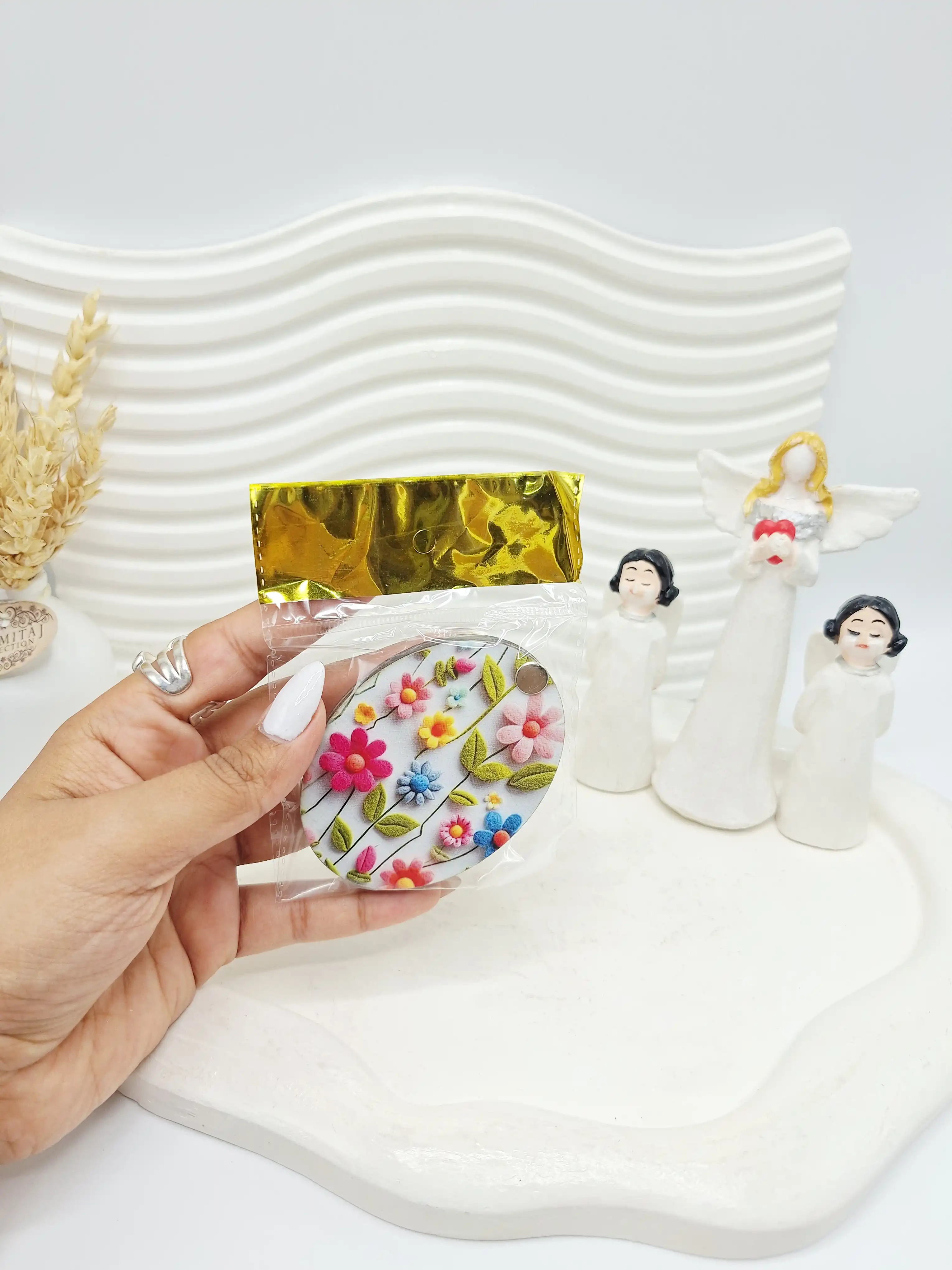 آینه چوبی طرح دار سایز کوچک مدل بیضی ارسال رندم